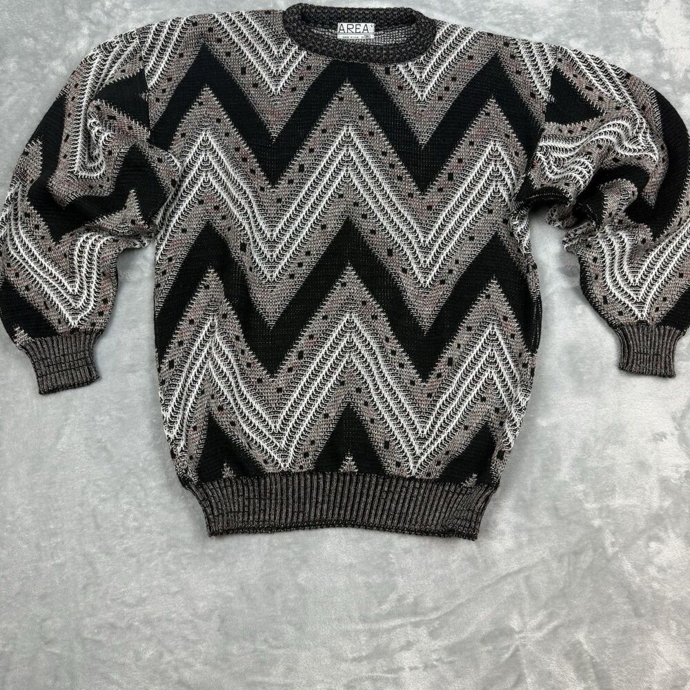 Vintage 90s AREA Chevron Zig Zag Knit Sweater – Made in USA – Men’s L